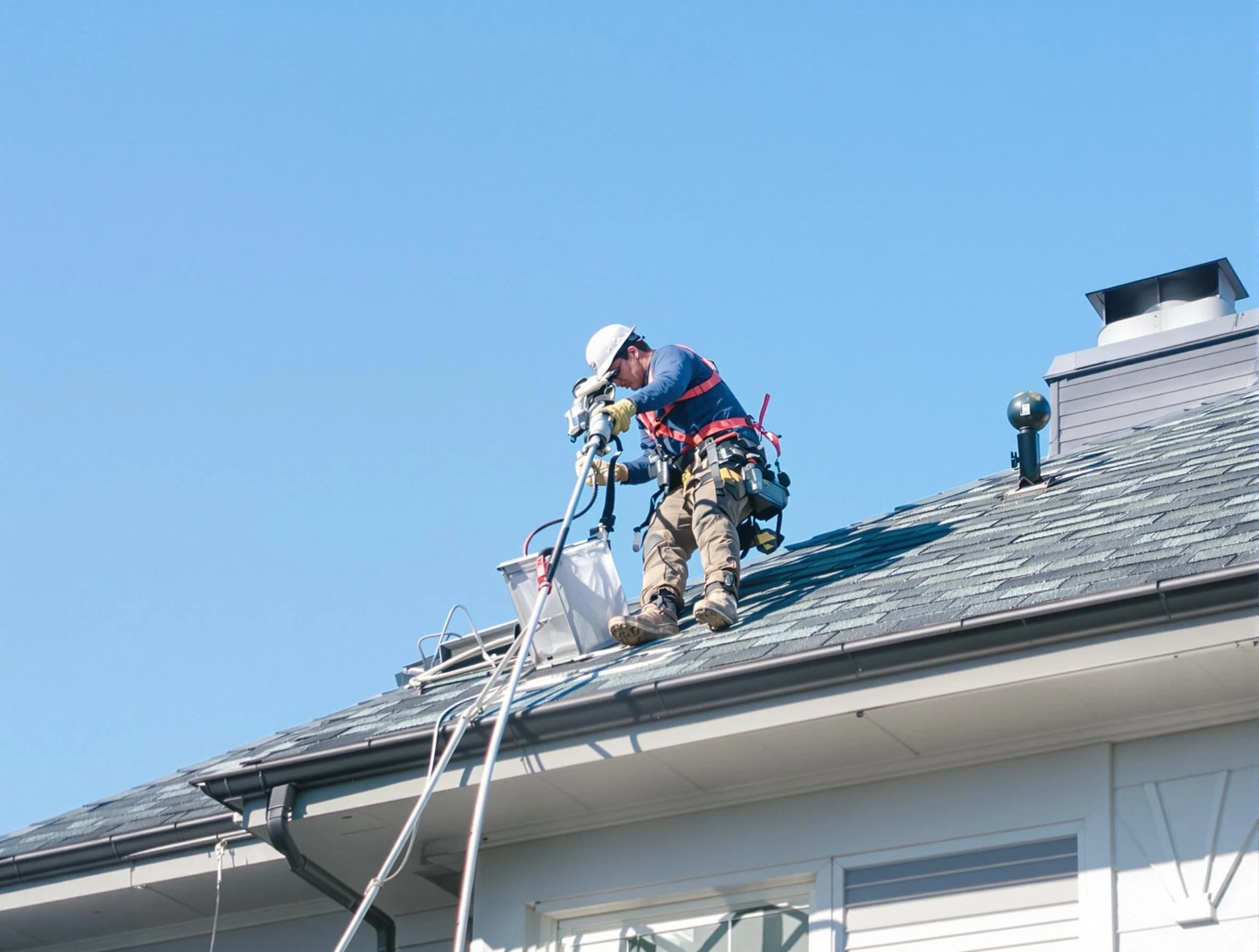 Pleasant Grove Dryer Vent Cleaning certified technician cleaning a roof-mounted dryer vent system in Pleasant Grove