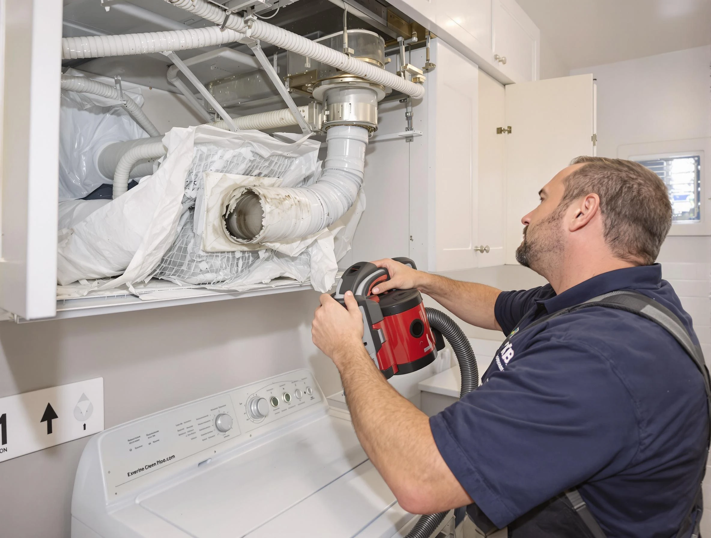 Pleasant Grove Dryer Vent Cleaning technician performing professional exhaust vent cleaning at a residential property in Pleasant Grove